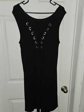 Black Sleeveless Dress with Silver Grommet Detail